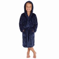 18C1094: Kids Plain Navy Plush Dressing Gown (3-8 Years)